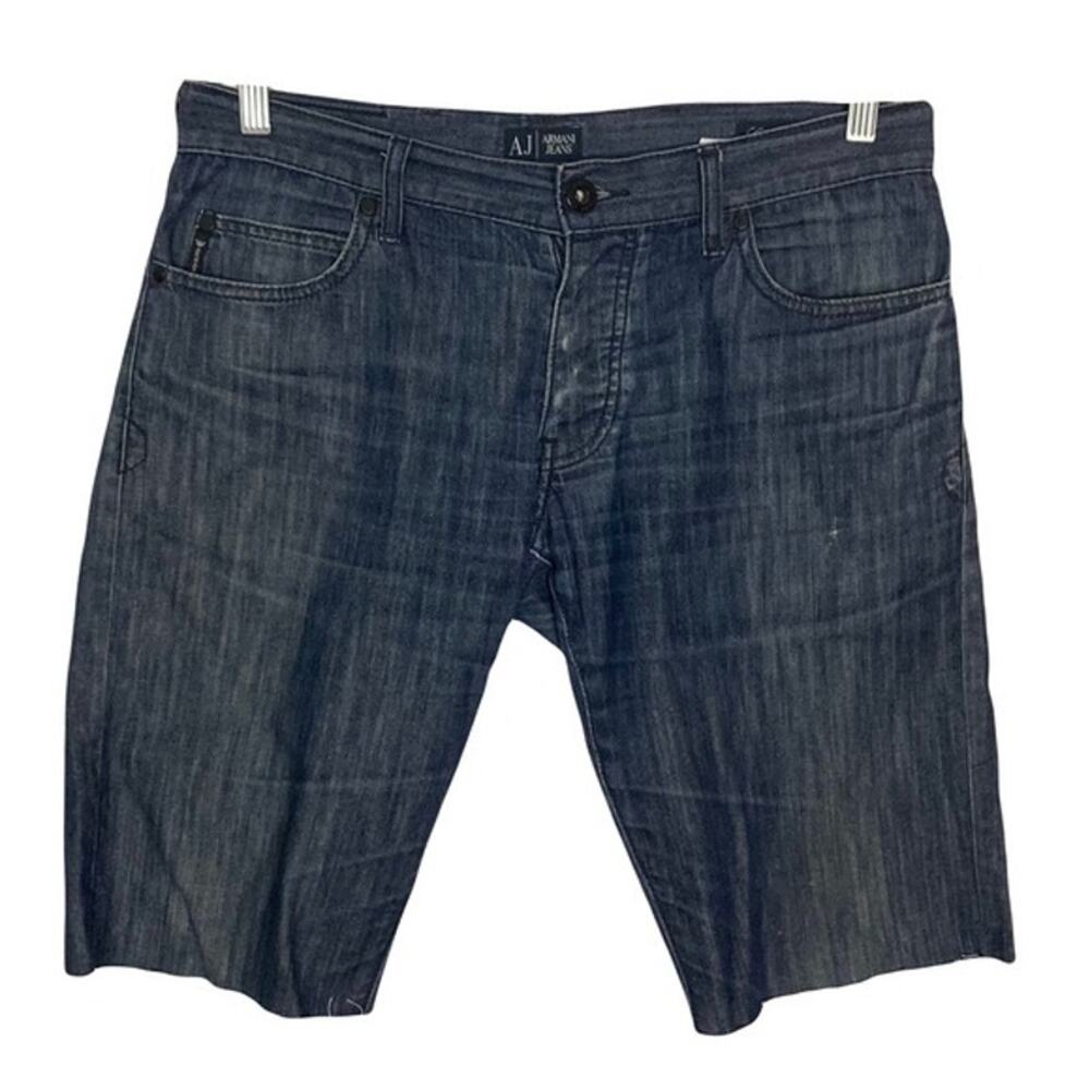 ARMANI JEANS Shorts Men 32 Dark-Blue 12”Inseam Logo Button-Fly Cotton